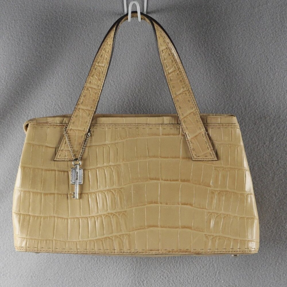 FOSSIL CROC Beige EMBOSSED LEATHER SATCHEL BAG TOTE HANDBAG    9360